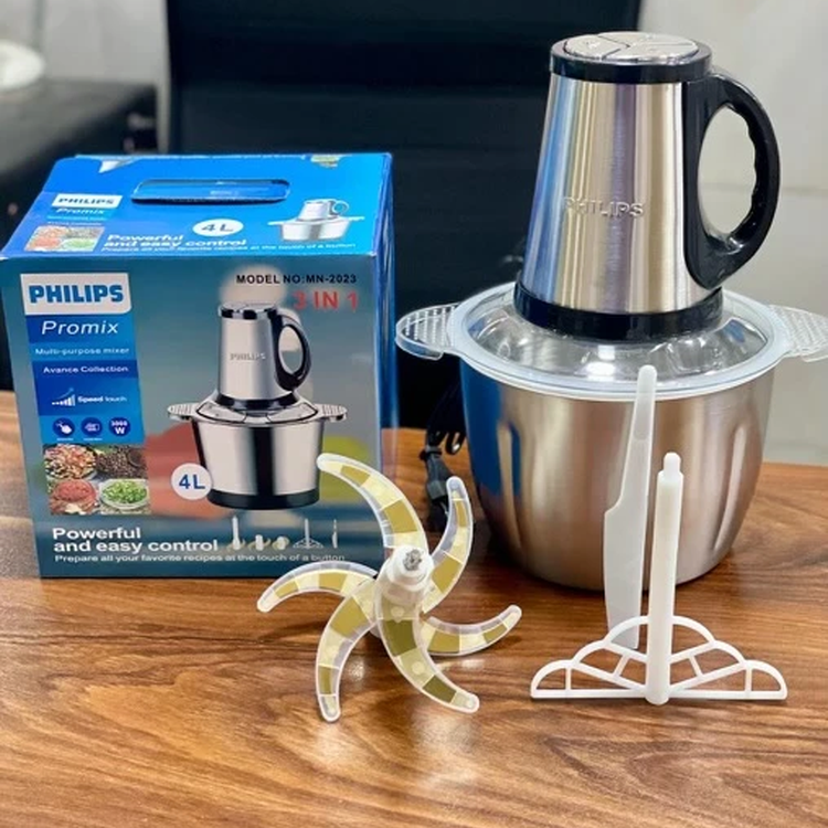 خردکن فیلیپس 4 لیتری- 6 تیغه تیتانیوم طلایی- کاسه استیل مدل PROMIX