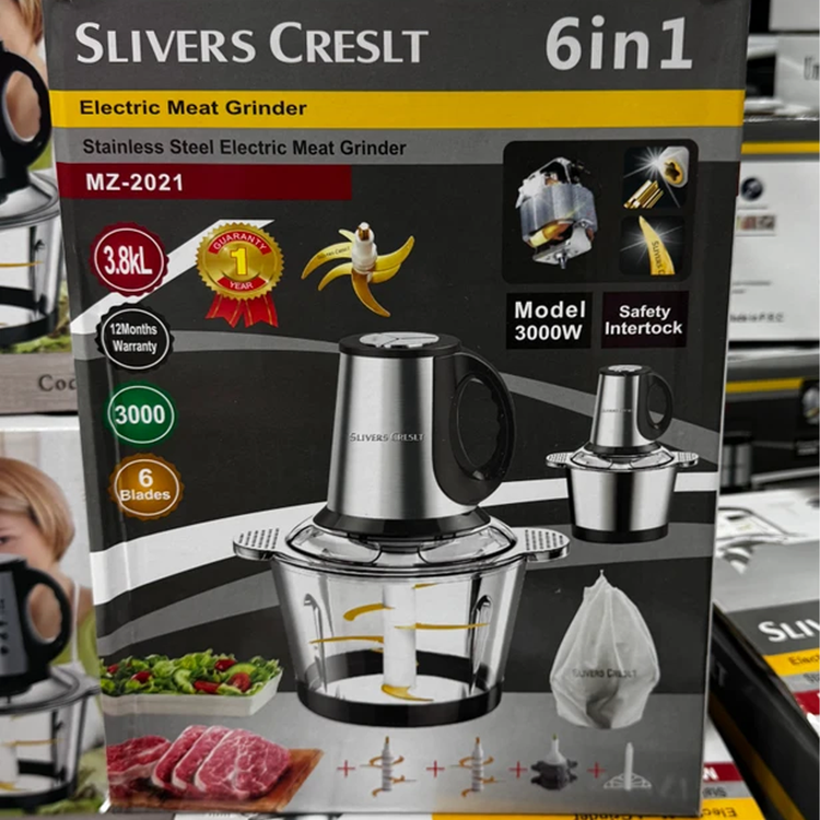 خردکن دوکاسه سیلور کرست شفت طلایی۳.۸لیتر۶+۶تیغ طلایی+همزن+سیرپاک کن مدل MZ_2021