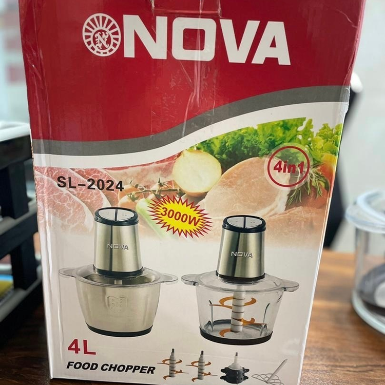 خردکن دوکاسه نوا- ظرفیت 4+4 لیتری- 6+6 تیغه تیتانیوم طلایی همراه با سیر پاک کن و همزن-3 کاره- قدرت 3000W وات مدل SL2024