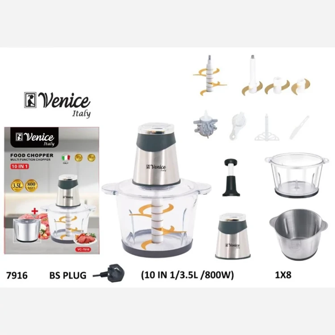 خردکن و غذاساز 10 کاره ونیز ایتالیا 3.5لیتر دو کاسه،دارای 12 تیغه طلایی