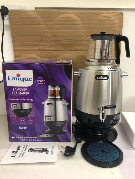 چای ساز سماور برقی 3500 وات 4 لیتری استیل یونیک تکنولوژی آلمان مدل Unique 8046