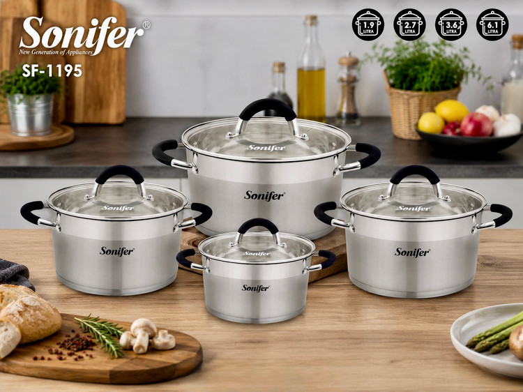سرویس قابلمه استیل ۸ پارچه سونیفر مدل SF-1195